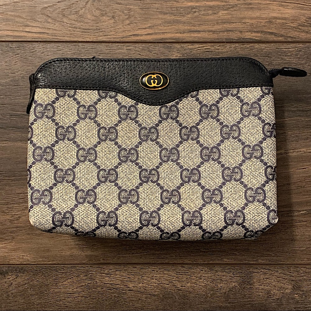 ❌SOLD❌ Vintage Gucci Supreme Monogram Navy Blue Cosmetic Pouch Bag - Picture 1 of 13